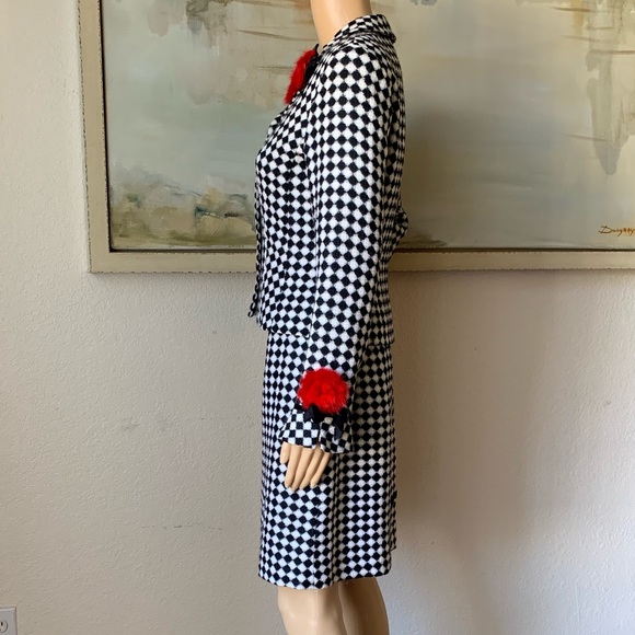 Rickie Freeman for Teri Jon black white with red flower wool tweed skirt suit - Picture 8 of 11